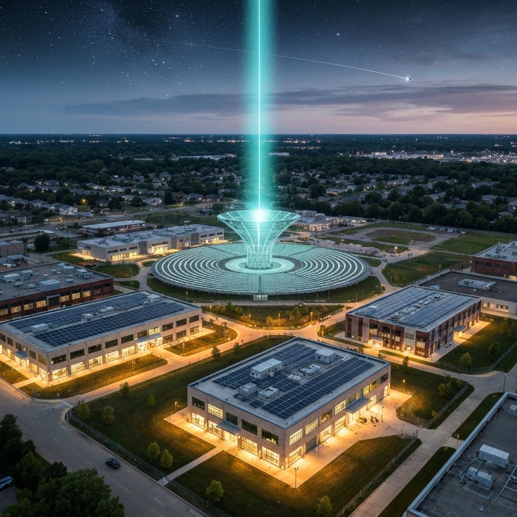 Orbital solar power beaming to remediated brownfield AI campus